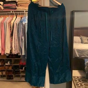 Wide leg dark green pin striped dress pants